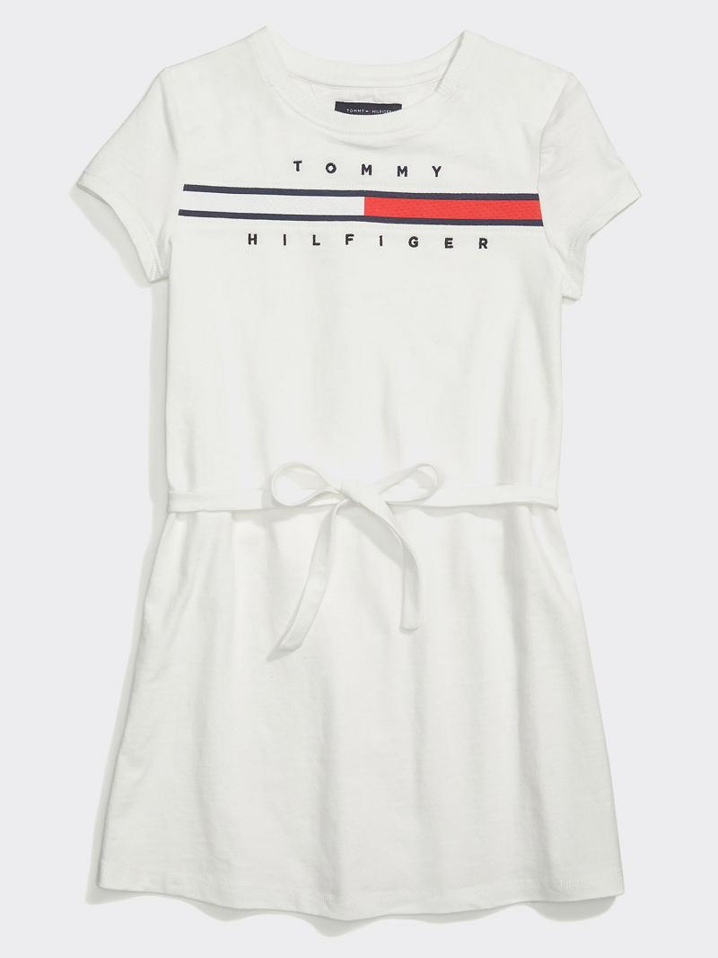 Lány Tommy Hilfiger Flag T-Shirt Dresses Fehér | HU 1743GSO